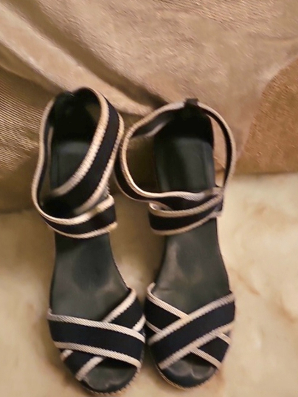 TORY BURCH Women's Black and Tan Wedge Sandals